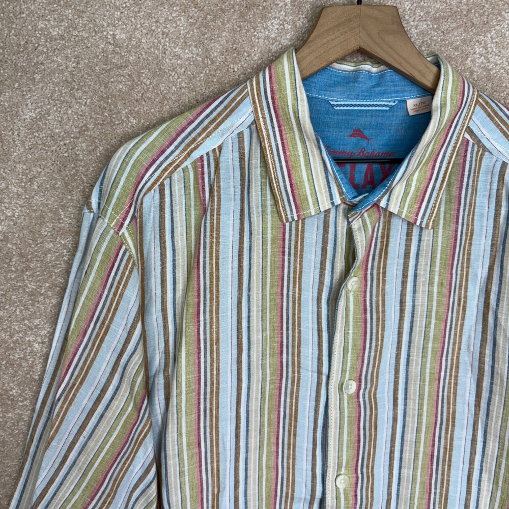 TOMMY BAHAMA Button Down Shirt Men's XL Multicolor Striped Linen Relaxed Coastal